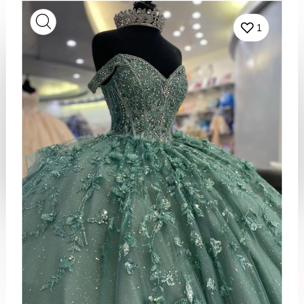CUSTOM Sage Green  Gown w/ Floral Details Quinceanera /Sweet16/Prom Size 6-8